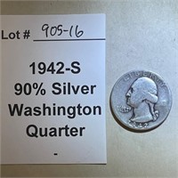 1942-S Washington Quarter, 90% Silver