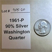 1961-P Washington Quarter, 90% Silver