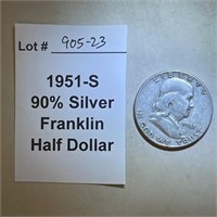 1951-S Franklin Half Dollar, 90% Silver