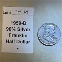 1959-D Franklin Half Dollar, 90% Silver