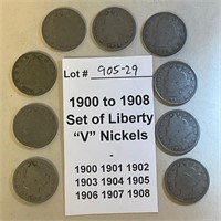 (9) 1900-1908 "V" Nickels