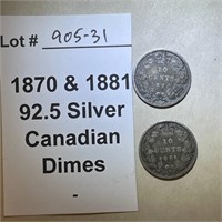 1870 & 1881 Canadian 92.5% Silver Dimes