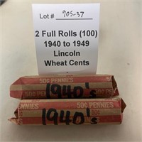 2 Rolls (100) 1940's Wheat Pennies