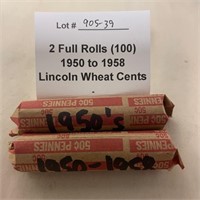 2 Rolls (100) 1950's Wheat Pennies