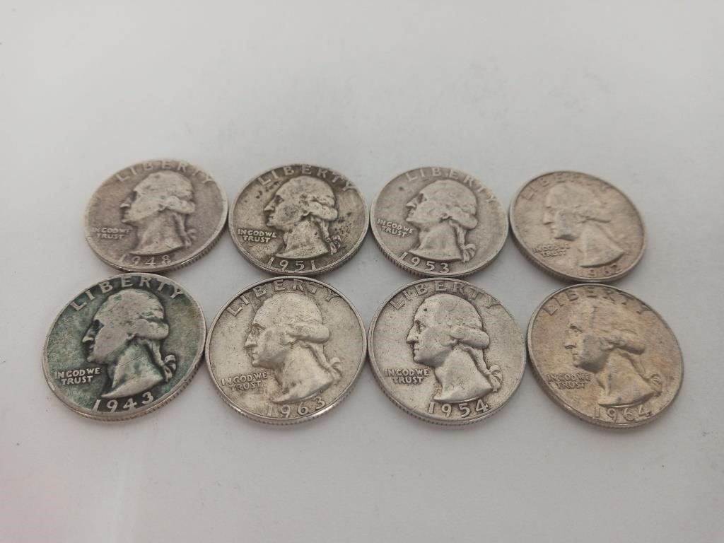 Washington Silver Quarter Lot of 8