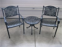 3pc Wrought Iron Patio Set, 2 Chairs & Small Table