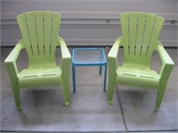 2 Adirondack Plastic Chairs & Metal Table