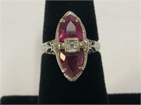 14kt Belais Ruby & Diamond Art Deco Ring 2..7gr TW