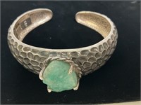 Sterling Natural Emerald Cuff Bracelet 46.5gr TW