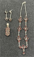 925 Silver Garnet Necklace Set