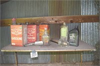 Coat rack-metal, antique cans and bottles