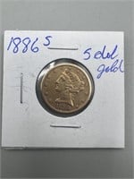 Rare 1886-S $5 Gold Goin