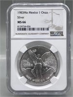 1983 NGC MS66 Mexico 1 Onza Silver Coin
