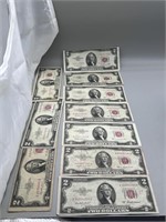 (10) 1953 $2 Red Seals Notes