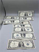 (10) 1957 $1 Silver Certificates Notes