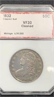 1832 Capped Bust Silver Half PCI VF30 (cleaned)