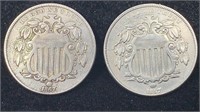Shield Nickels: 1867 w/ Rays & 1867 No Rays