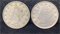 Liberty Nickels: 1883 No Cents & 1901