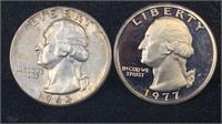 1963 Silver & 1977 Clad Washington Quarters