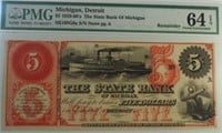 1859-60's The State Bank of Michigan (Detroit) $5