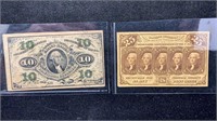 10 & 25 Cent 1863 Fractional / Postage Currency