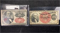 1863 & 1874 25 Cent Fractional Currency Notes