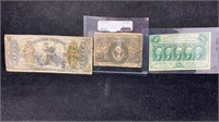 3-Different 50 Cent Fractional Currency Notes