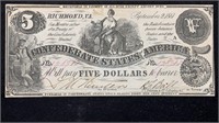 1861 $5 Confederate States of America Note T-36