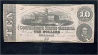 1862 $10 Confederate States of America Note T-52