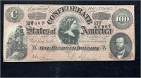 1864 $100 Confederate States of America Note T-65
