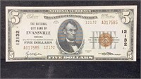 1929 UNC $5 Evansville, IN #12132 National