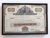 Framed Studebaker Corporation Stock Certificate