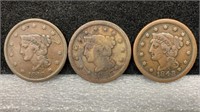 3 Large Cents 1843/ 1847 & 1848