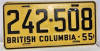 Vintage BC license plate