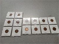 14 Wheat cent coins.