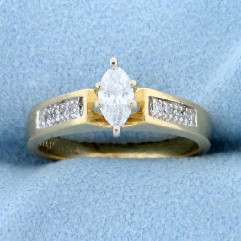 Vintage Marquise and Round Diamond Engagement Ring