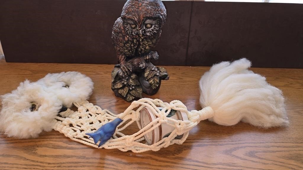 Ceramic Owl and Hanging Owl Yarn Planter