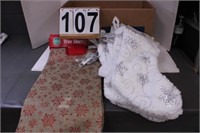 Box of Christmas Decor Includes Tree Skirts