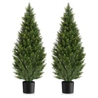Two 4FT Artificial Topiary Cedar Trees Tall, Outd