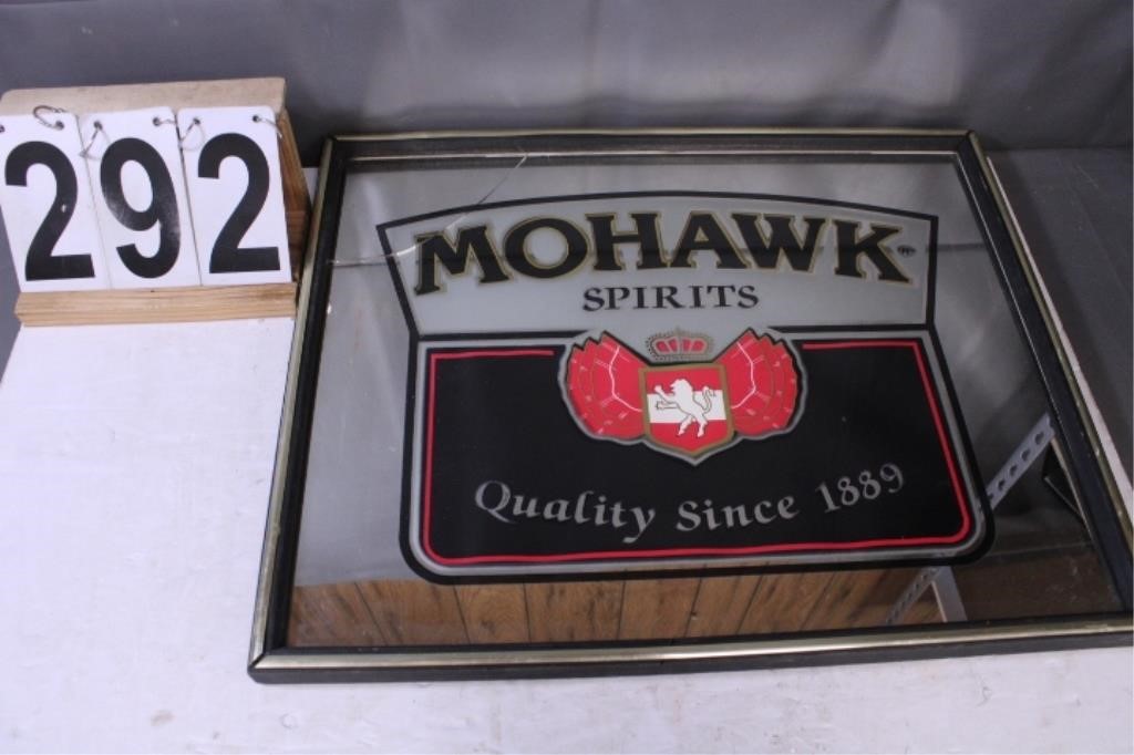Mohawk Spirits Mirrored Sign Has Crack 17" X 21"