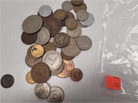 Bag of Foreign Coins w/ 1960 Hong Kong Dollar