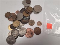 Bag of Foreign Coins w/1862 Britt Penny