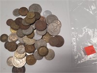 Bag of Foreign Coins w/ 1941 Half Penny