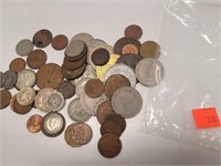 Bag of Foreign Coins w/ 1924 2 Francs