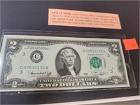 1976 Two Dollar Note W/ Stamp On Back