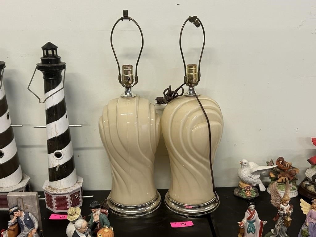 Pair Off White Table Lamps