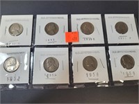 (8) Old Jefferson Nickels 1940 - 1941 - 1948 D -