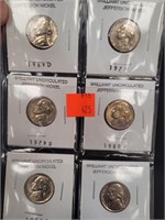 (6) UNC Brilliant UNC Jefferson Nickel 1969 D -