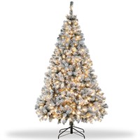 6FT Prelit Christmas Tree with Lights, Snow Flock