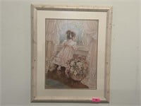 Framed Girl With Flowers Print 27.5 x 34